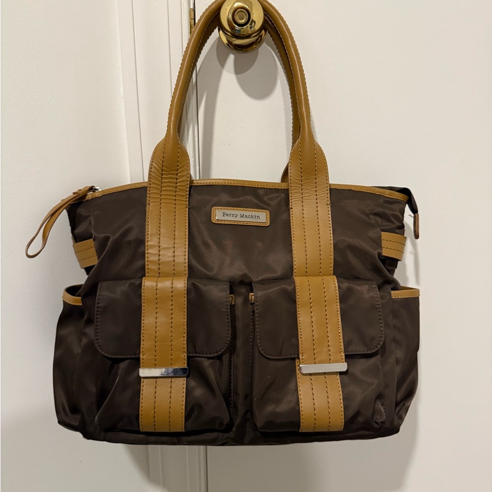 Brown and Tan Perry Mackin Zoey diaper bag NWOT